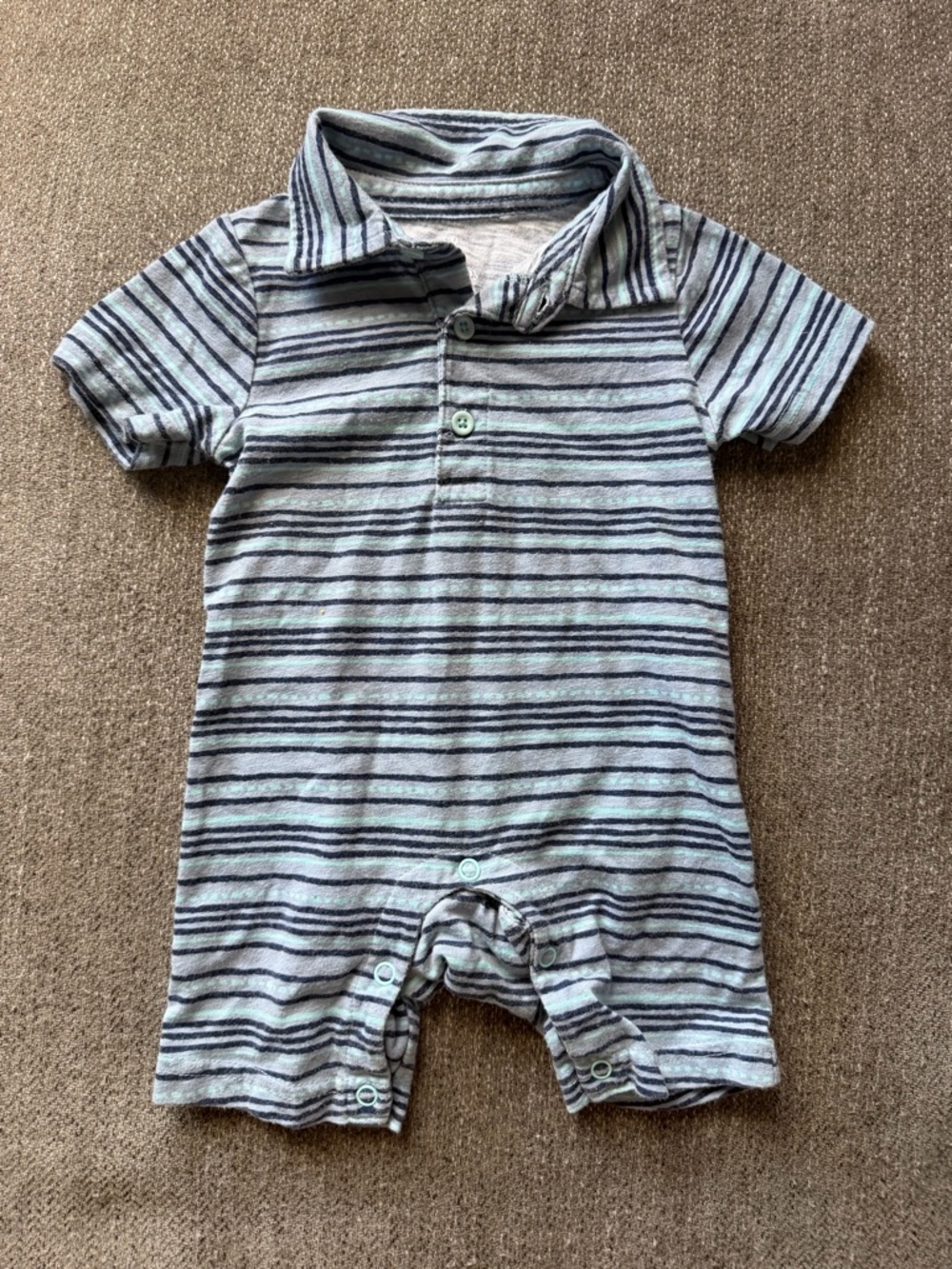 Striped Short-Sleeve Polo One-Piece Bodysuit - Blue/Gray